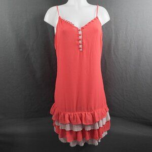 Esley Womens Babydoll Dress Large Coral Flouncy Flowy Sheer Coquette Romantic